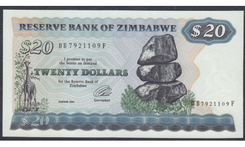 Зимбабве 20 долларов 1994 год (ZIMBABWE 20 dollars 1994) P 4d: UNC