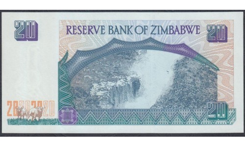 Зимбабве 20 долларов 1997 год (ZIMBABWE 20 dollars 1997) P 7a: UNC