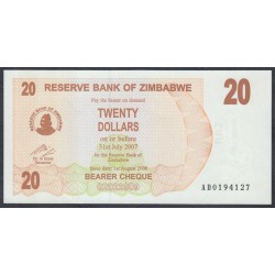 Зимбабве 20 долларов 2006 год (ZIMBABWE 20 dollars  2006) P 40: UNC