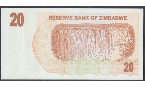 Зимбабве 20 долларов 2006 год (ZIMBABWE 20 dollars  2006) P 40: UNC