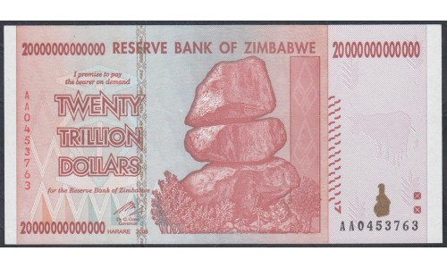 Зимбабве 20 триллионов долларов 2008 год (ZIMBABWE 20 trillion dollars  2008) P 89: UNC