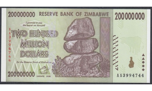 Зимбабве 200 миллионов долларов 2008 год (ZIMBABWE 200 million dollars 2008) P 81: UNC
