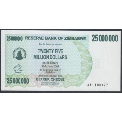 Зимбабве 25 миллионов долларов 2008 год (ZIMBABWE 25 million dollars 2008) P 56: UNC