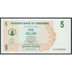 Зимбабве 5 долларов 2006 год (ZIMBABWE 5 dollars  2006) P 38: UNC