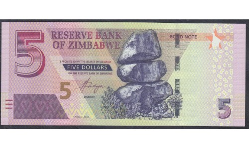 Зимбабве 5 долларов 2016 год (ZIMBABWE 5 dollars 2016) P 100: UNC