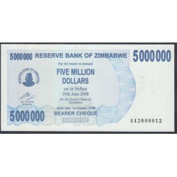 Зимбабве 5 миллионов долларов 2008 год (ZIMBABWE 5 million dollars  2008) P 54: UNC