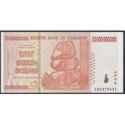 Зимбабве 50 000000000 долларов 2008 год, серия AB (ZIMBABWE 50 billion dollars  2008) P 87: UNC