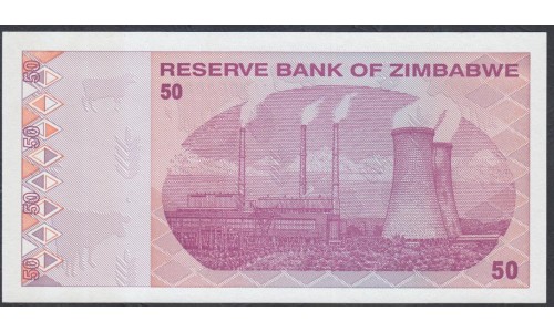 Зимбабве 50 долларов 2009 год (ZIMBABWE 50 dollars 2009) P 96: UNC