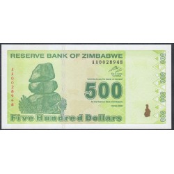 Зимбабве 500 долларов 2009 год (ZIMBABWE 500 dollars 2009) P 98: UNC