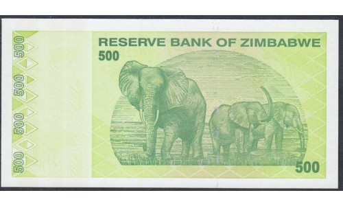 Зимбабве 500 долларов 2009 год (ZIMBABWE 500 dollars 2009) P 98: UNC