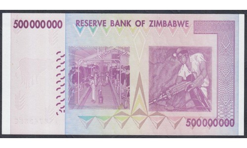 Зимбабве 500 миллионов долларов 2008 год, серия АА (ZIMBABWE 500 million dollars 2008) P 82: UNC