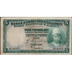Албания 5 франков (1926) (Albania 5 franka (1926)) P 2b : VF