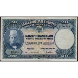 Албания 20 франков (1926) (Albania 20 franka (1926)) P 3a : VF