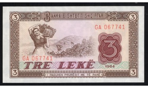 Албания 3 лекё 1964 года (Albania 3 Lekё 1964) P 34: UNC
