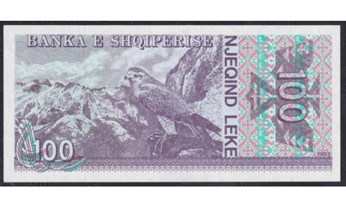 Албания 100 лекё 1993 года, Серия АА!!!!!  (Albania 100 Lekё  1993) P 55a: UNC