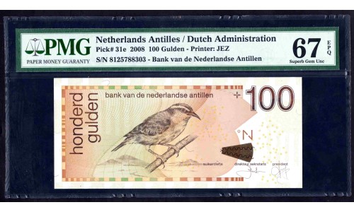 Нидерландские Антильские Острова 100 гульден 2008 (NETHERLANDS ANTILLES 100 Gulden 2008) P 31е : UNC PMG 67 EPQ
