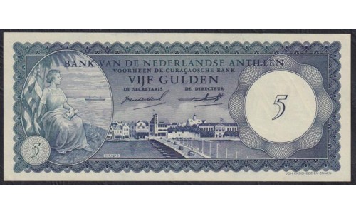 Нидерландские Антильские Острова 5 гульденов 1962 года, Редкость (NETHERLANDS ANTILLES 5 Gulden 1962) P 1: aUNC/UNC