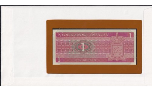 Нидерландские Антильские Острова 1 гульден 1970 года в конверте с маркой (NETHERLANDS ANTILLES 1 Gulden 1970) P 20a : UNC
