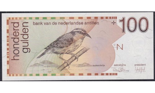 Нидерландские Антильские Острова 100 гульденов 1986 года, Редкие (NETHERLANDS ANTILLES 100 Gulden 1986) P 26a: UNC