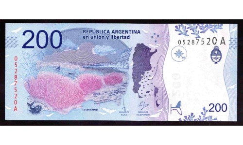 Аргентина 200 песо (2016) (ARGENTINA 200 peso (2016)) P 364 series A : UNC