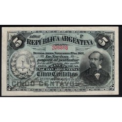 Аргентина 5 Центаво 01.11.1891 года (ARGENTINA 5 Centavos 01.11.1891) P 209(3): UNC-