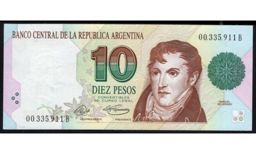 Аргентина 10 песо (1992-1997) 00.335.911 B (ARGENTINA 10 peso (1992-1997)) P 342a(2) series B: UNC