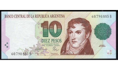 Аргентина 10 песо (1992-1997) 60.790.885 B (ARGENTINA 10 pesos (1992-1997)) P 342b(1) series B: UNC