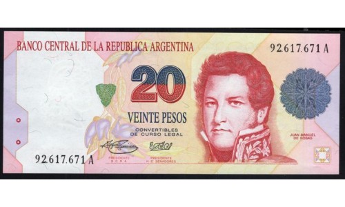 Аргентина 20 песо (1992-1997), 92.617.671 A (ARGENTINA 20 pesos (1992-1997) series A) P 343b(1) : UNC