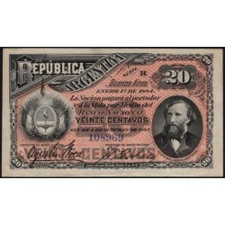 Аргентина 20 Центаво 1883(ARGENTINA 20 Centavos 1883) P 7a : XF/aUNC