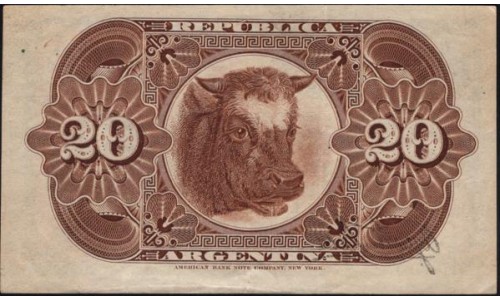 Аргентина 20 Центаво 1883(ARGENTINA 20 Centavos 1883) P 7a : XF/aUNC