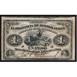 Аргентина 1 песо  01.02.1869 года, 257078, Провинция Буэнос Айрес (ARGENTINA - Provincia de Buenos Ayres 1 peso 01.02.1869) PS 481: VF