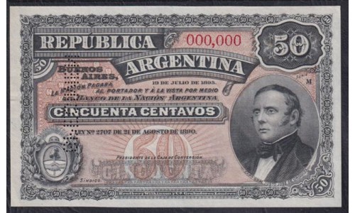 Аргентина 50 Центаво 19.07.1895 года, ОБРАЗЕЦ (ARGENTINA 50 Centavos 19.07.1995, SPECIMEN) P 230: UNC