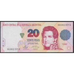 Аргентина 20 песо (1992-1997), 00.002.359A, короткий номер (ARGENTINA 20 pesos (1992-1997)) P 343а: UNC