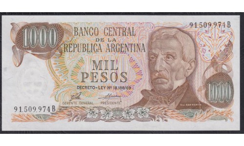 Аргентина 1000 песо (1973-1976), 91.509.974B, РЕДКАЯ (ARGENTINA 1000 pesos (1973-1976)) P 299(3) : UNC