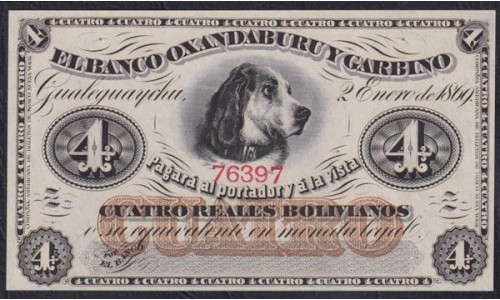 Аргентина 4 Риеля Боливианос 01.12.1867 ( S1781  ARGENTINA - Banco Oxandaburu y Garbino 4 Reales Bolivianos, Banco Oxandaburu y Garbino  01.12.1867) PS 1781: UNC