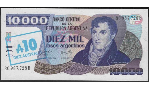 Аргентина 10 аустралей (1985) (ARGENTINA 10 australes (1985)) P 322c series B : UNC