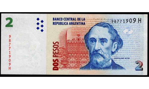 Аргентина 2 песо (2002) (ARGENTINA 2 peso (2002)) P 352(5) series H : UNC-