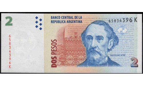 Аргентина 2 песо (2002) (ARGENTINA 2 peso (2002)) P 352(6) series K : UNC