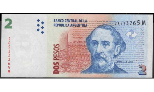 Аргентина 2 песо (2002) (ARGENTINA 2 peso (2002)) P 352(7) series M : UNC