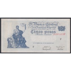 Аргентина 5 песо (1949-51) литера F (ARGENTINA 5 peso (1949-51)) P 258: UNC-/UNC