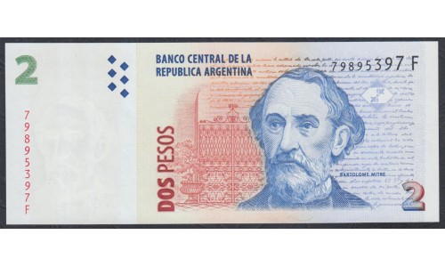 Аргентина 2 песо (2002) (ARGENTINA 2 peso (2002)) P 352(3) series F : UNC