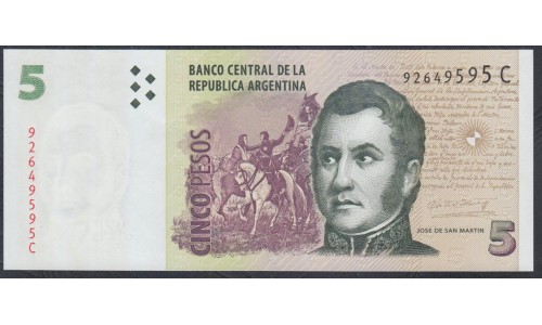 Аргентина 5 песо (2003) серия С (ARGENTINA 5 peso (2003)) P 353a(1): UNC