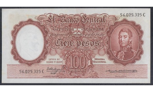 Аргентина 100 песо (1957-1967) (ARGENTINA 100 pesos (1957-1967)) P 272(6) : UNC