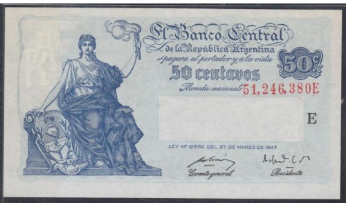 Аргентина 50 центаво 1947 г. (ARGENTINA 50 centavo 1947) P256(2): UNC