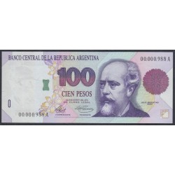 Аргентина 100 песо (1992-1997), серия A, Красивый Короткий Номер (ARGENTINA 100 peso (1992-1997) series A) P 345a: UNC