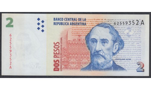 Аргентина 2 песо (1997-2002), литера А (ARGENTINA 2 peso (1997-2002), series A) P 346(1) : UNC