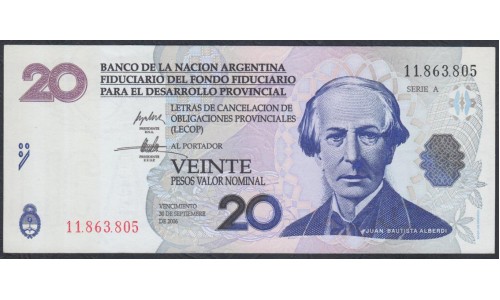 Аргентина 20 песо 2006 год (Локальный выпуск ЛЕКОП) (ARGENTINA 20 pesos 2006 year (Local issue LECOP) : UNC