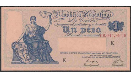 Аргентина 1 песо (1935), литера К (ARGENTINA 1 peso (1935)) P 251(5) : UNC