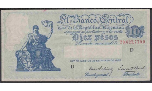 Аргентина 10 песо 1935 г. (ARGENTINA 10 peso 1935 g.) P253:XF