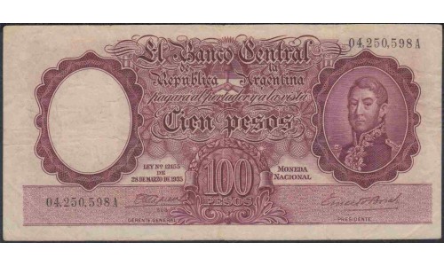 Аргентина 100 песо (1942-1957) (ARGENTINA 100 pesos (1942-1957)) P 267a : VF